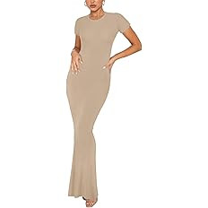 REORIA Women's Summer Casual Lounge Long Dress Elegant Short Sleeve Crew Neck Bodycon Maxi Dresse... | Amazon (US)