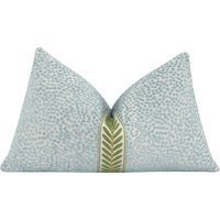 Mist Blue Chenille Lumbar Pillow Cover Green Embroidered Leaf Trim Textured Dotted Accent For Traditional & Grandmillennial Decor | Etsy (US)