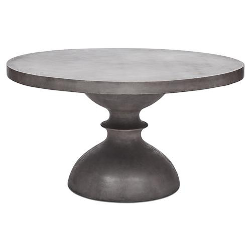 Violet Spindle Grey Concrete Outdoor Pedestal Round Dining Table - 59"W | Kathy Kuo Home