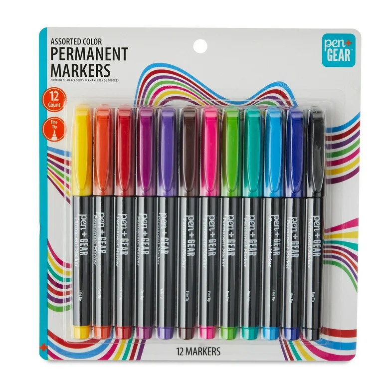 Pen+Gear Permanent Markers, Fine Tip, Assorted Colors, 12 Count - Walmart.com | Walmart (US)