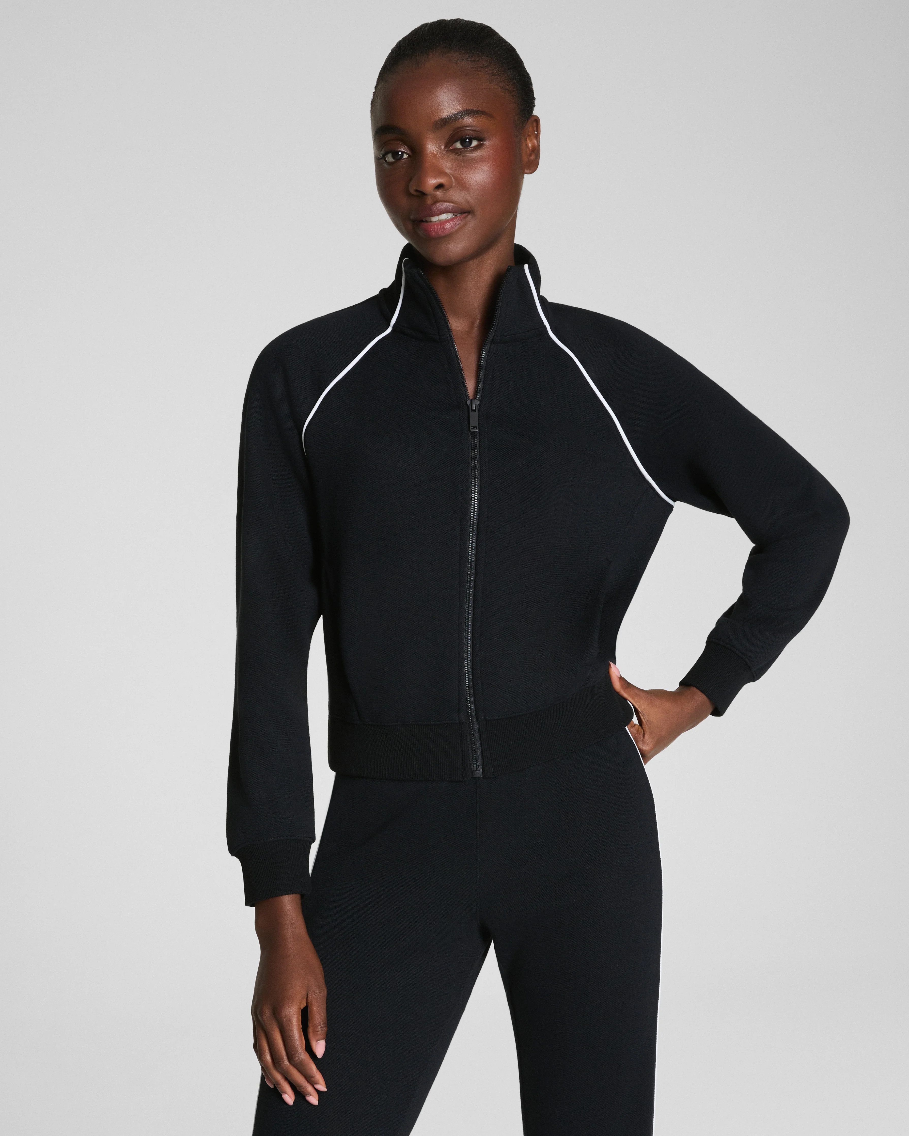 Spanx Women's SPANX AirEssentials Pique Full Zip Track Jacket in Black | Spanx