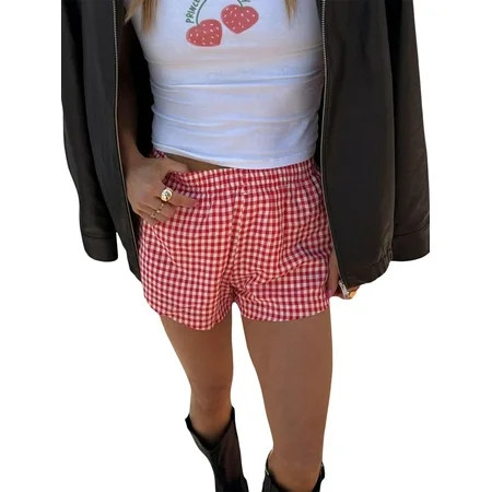 REDWOON Women s Plaid Shorts Casual Elastic Waist Summer Short Pants | Walmart (US)