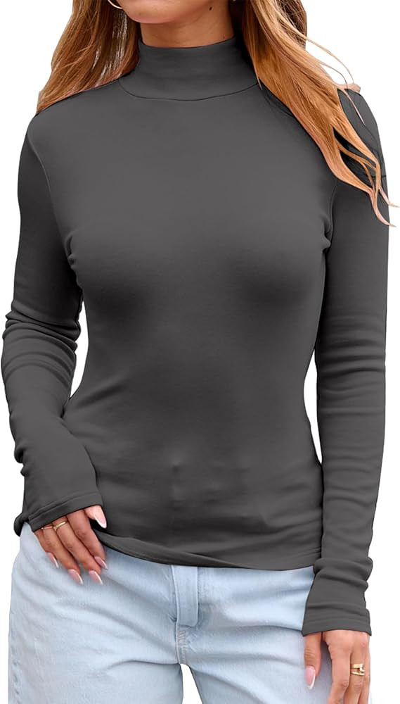 Dwnval Womens Long Sleeve T Shirts - Casual Mock Turtle Neck Stretchy Slim Fitted Knit Going Out ... | Amazon (US)