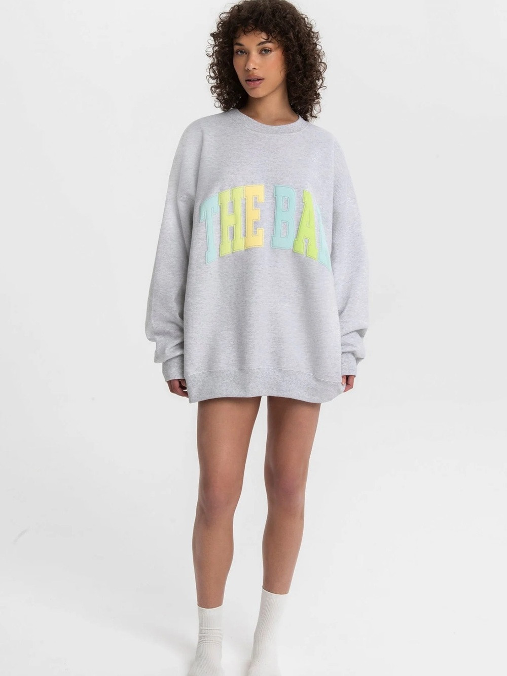 The Bar Light Gray Sweatshirt with Pastel Yellow and Pastel Blue Logo | Poshmark