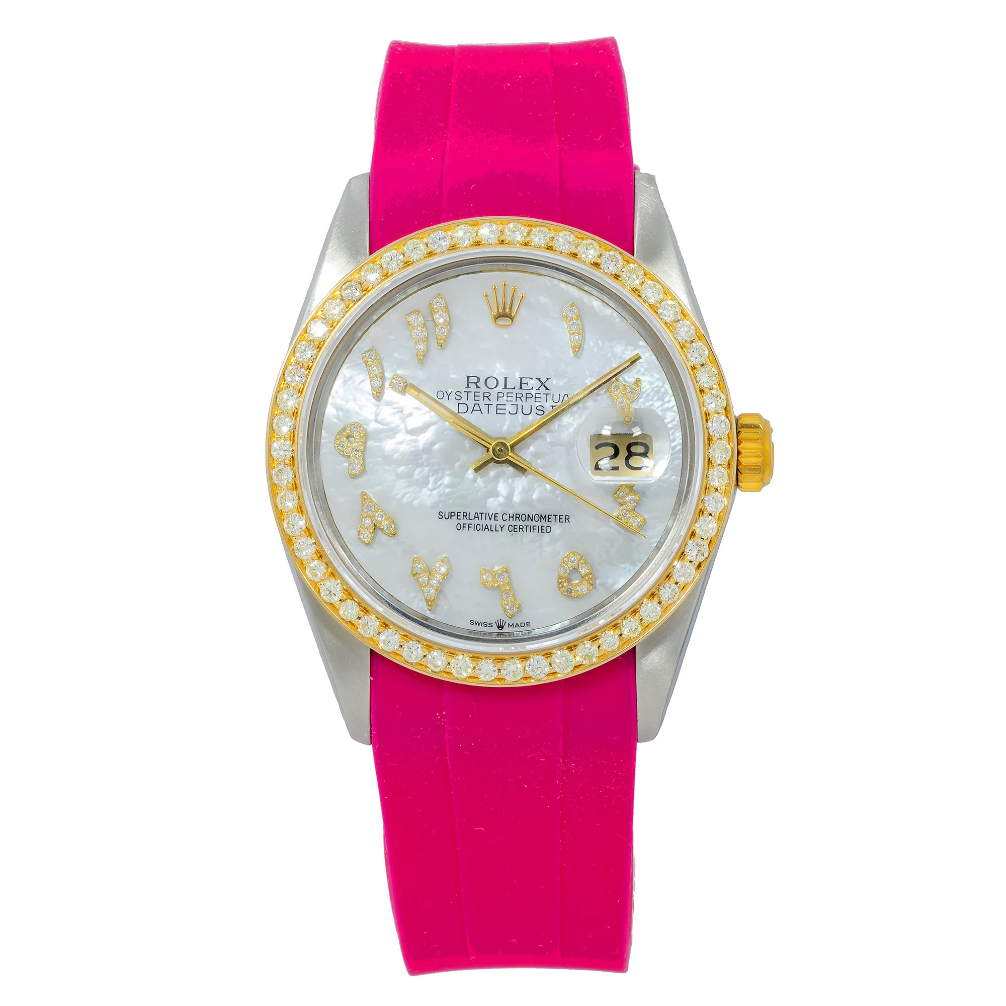 Pre-Owned Rolex Datejust 36MM 16013 White Mother of Pearl Eastern Arabic Diamond Dial Diamond Bez... | Walmart (US)