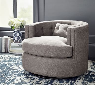 Reed Upholstered Swivel Armchair | Pottery Barn (US)