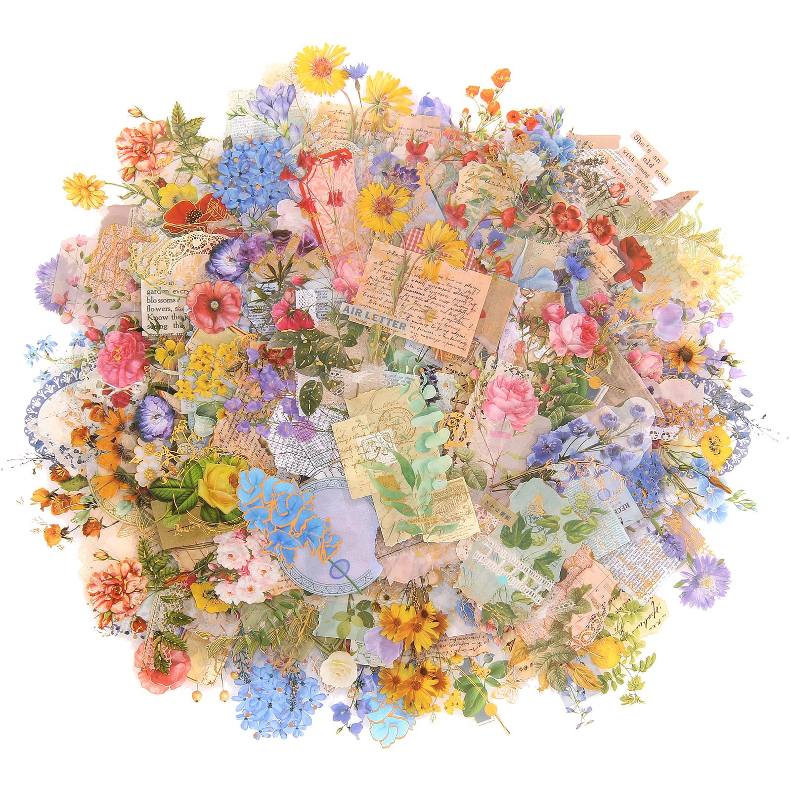 Dizdkizd Die Cut Gold Foil Floral Stickers (180 Pieces), Transparent Aesthetics Sticker Set Vinta... | Amazon (US)