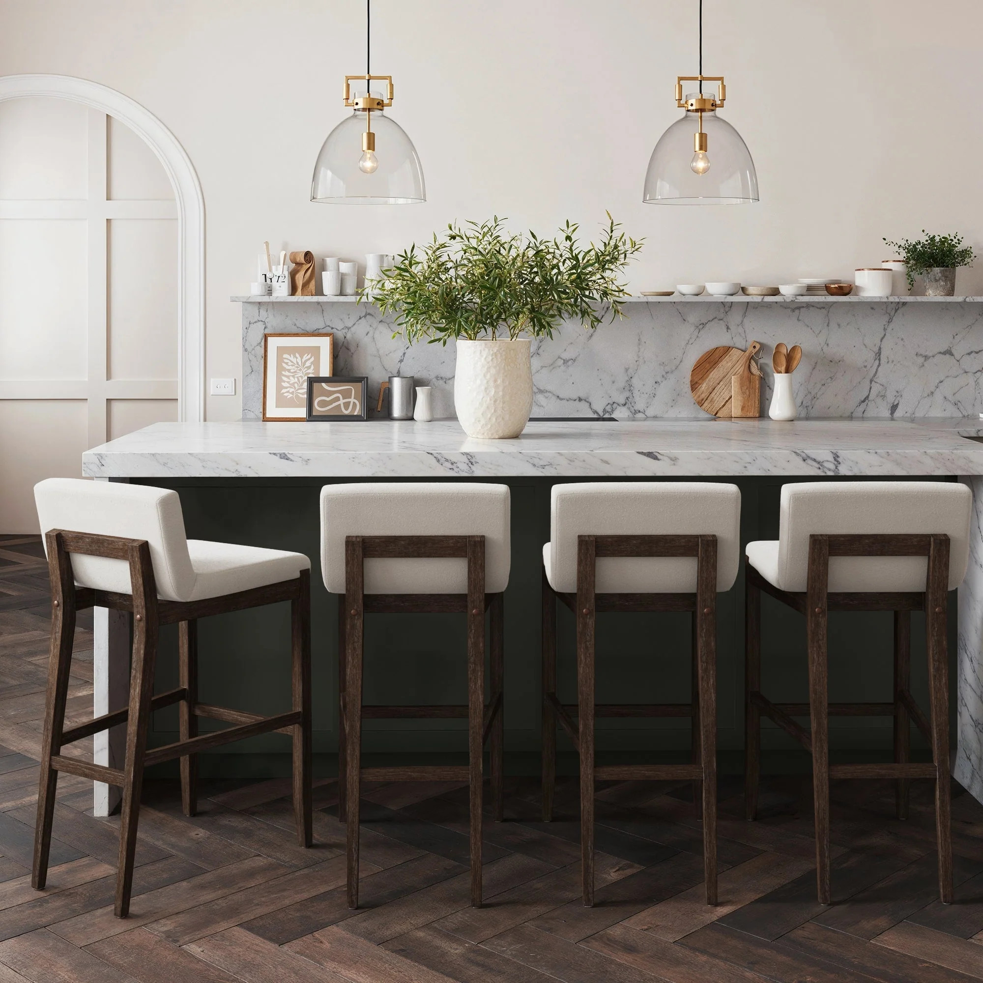 Exposed Wood Back Bar Stools Dark Brown (Set of 4) | Nathan James