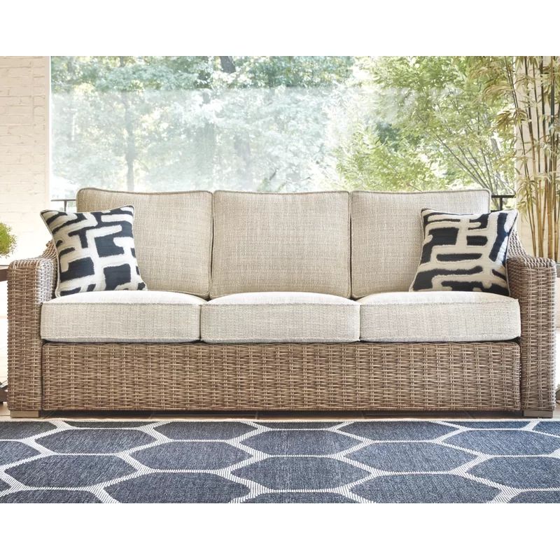 Danny 82.75'' Wide Outdoor Wicker Patio Sofa with Cushions | Wayfair North America