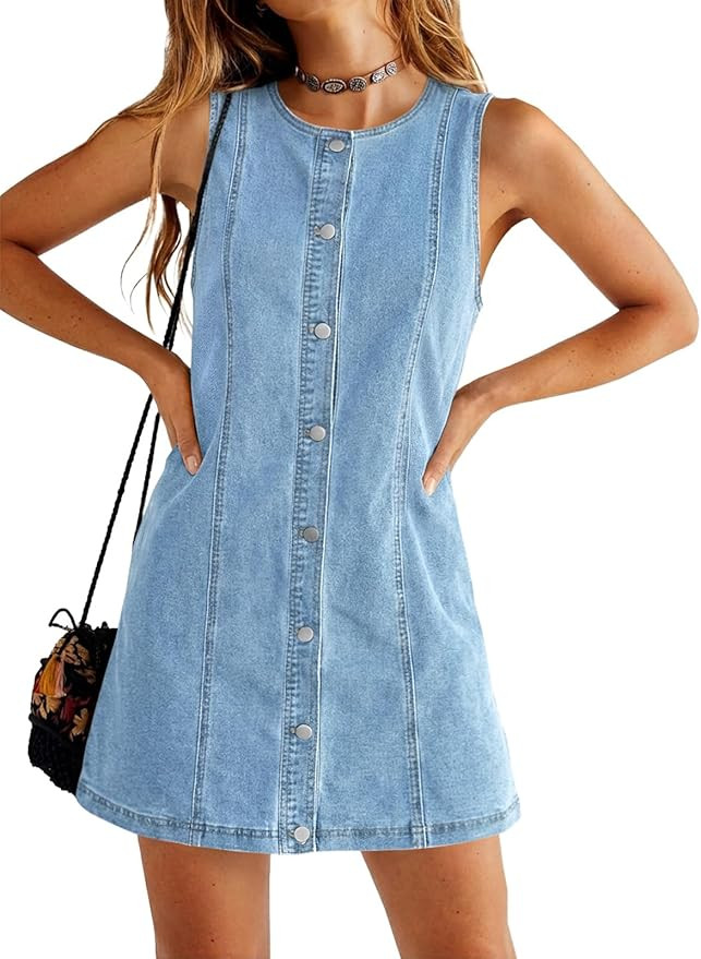 Yousify Womens Sleeveless Denim Overalls Dresses Summer Button Down A Line Jean Mini Romper Dress... | Amazon (US)