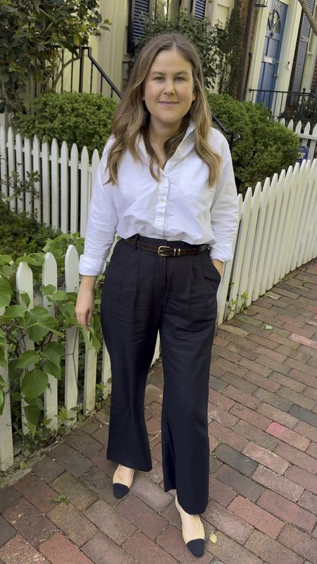 Black linen pants and an oversized white button up are perfect to wear to work or all weekend. I like to wear my oversized shirts open with a fitted tank top underneath and comfortable shoes on the weekend! This is the type of outfit that is so versatile because it’s made of wardrobe staples that you can wear with anything! My belt is gifted. 

#LTKfindsunder100 #LTKstyletip #LTKworkwear