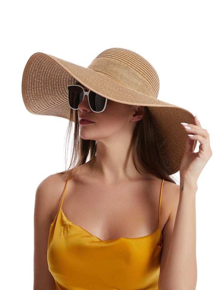 Women's Big Brim Sun Hat Floppy Foldable Bowknot Straw Hat Summer Beach Hat | SHEIN