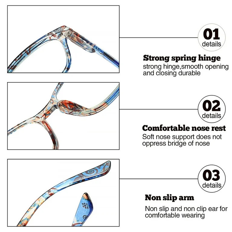 UKAP 1-3PCS Anti Blue Light Reading Glasses Men Women Fashion Print Flower Eyewear Ultralight Eye... | Walmart (US)