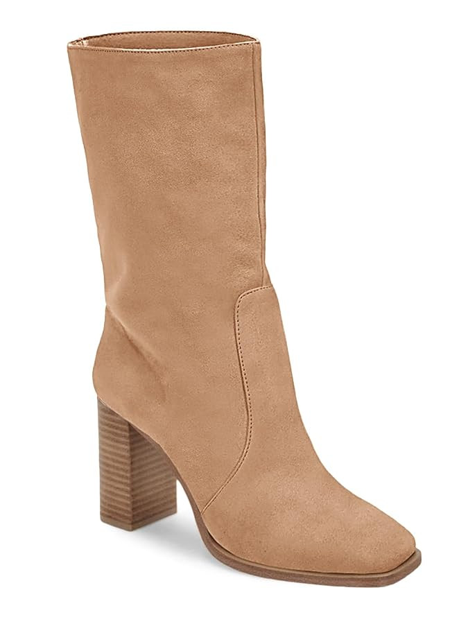 Juliet Holy Women’s Mid-calf Boots Chunky Stacked Heel Square Toe Side Zipper Slip-on Suede Win... | Amazon (US)
