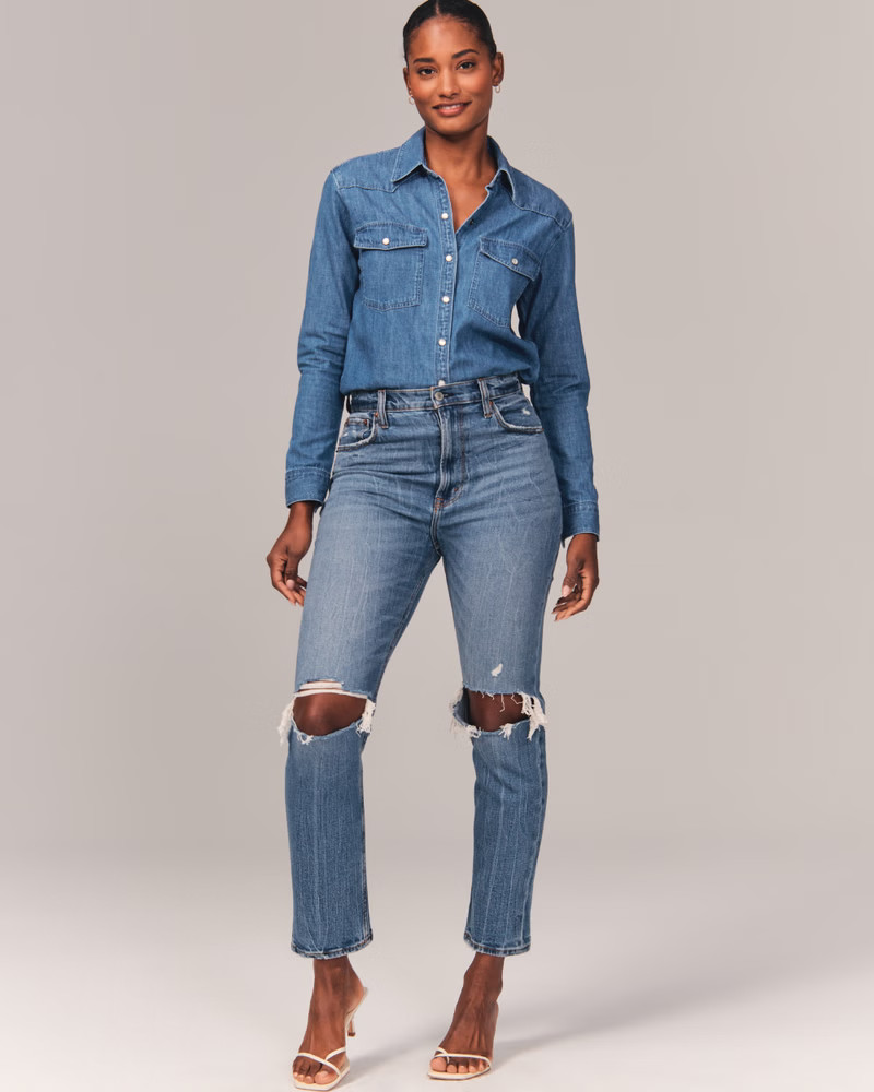 Curve Love Ultra High Rise Ankle Straight Jean | Abercrombie & Fitch (US)