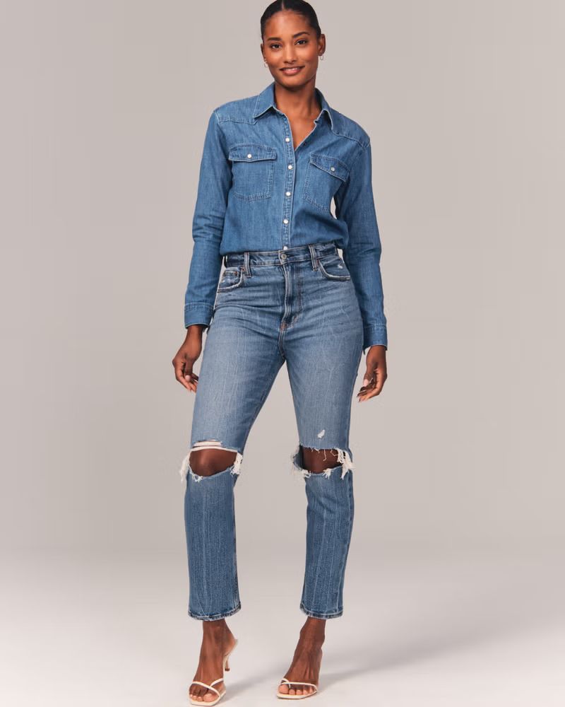 Women's Curve Love Ultra High Rise Ankle Straight Jeans | Women's | Abercrombie.com | Abercrombie & Fitch (US)