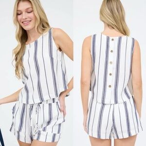 Navy Striped Sleeveless Button Back Top (S) | Poshmark