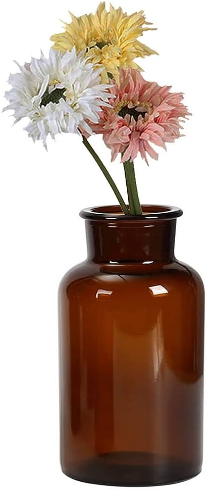 Upstore 1 Pcs 500ml Amber Glass Vase Bud Vases Apothecary Jars Decorative Glass Bottles Vintage S... | Amazon (US)