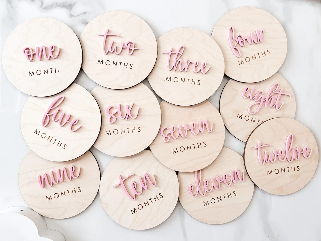 Baby Monthly Milestone Marker, 1-12 Month Baby Milestone Cards, Monthly Wooden Milestone Discs, P... | Etsy (US)