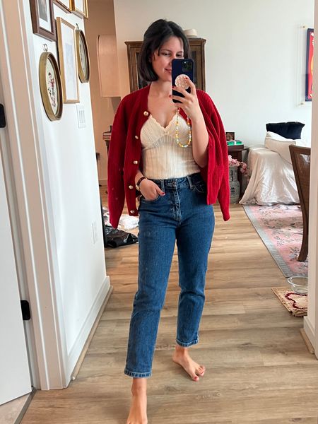 Top: XS
Cardigan: XS
Short Girl Jean: 24 short (im 5’1”)

Daytime date outfit, weekend outfit, jeans date outfit, sezane top, sezane jumper, white top, red cardigan, feminine jeans outfit, French girl style, petite, over 30, Washington DC, European, classic style 

#LTKStyleTip #LTKFindsUnder100