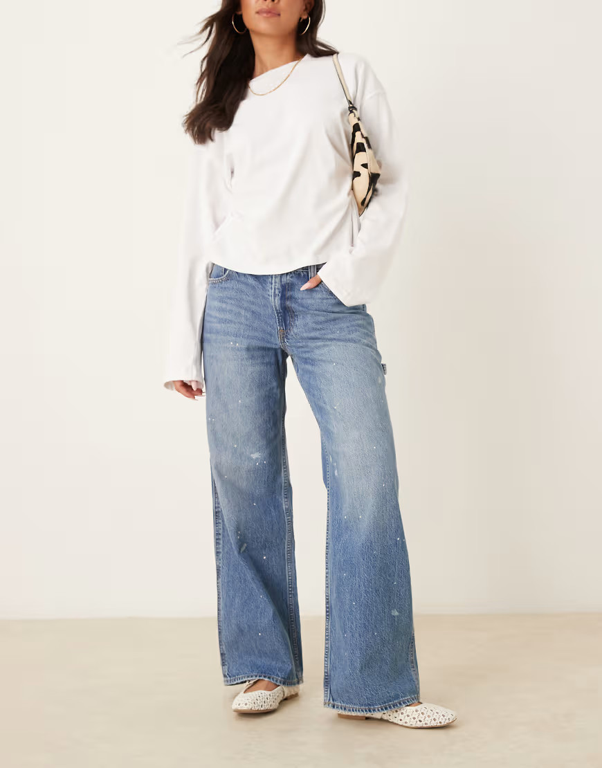 Abercrombie & Fitch low rise ultra loose painter jeans in mid blue wash | ASOS (Global)