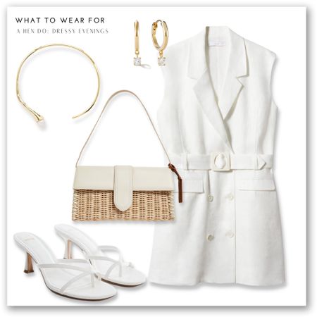 An evening outfit for a hen do 🤍

Bride to be, raffia top handle bag, white heels, pearl necklace, tailored dress, Monica Vinader 

#LTKSeasonal #LTKeurope #LTKstyletip