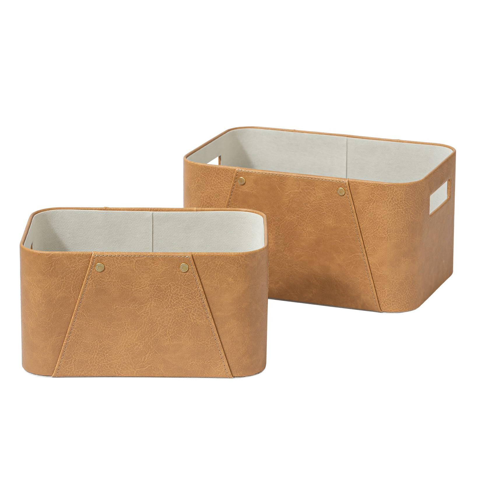 LA JOLIE MUSE Storage Baskets for Organizing, 2 Pack, Storage Cube Boxes Luxury Brown Vegan Leath... | Amazon (US)