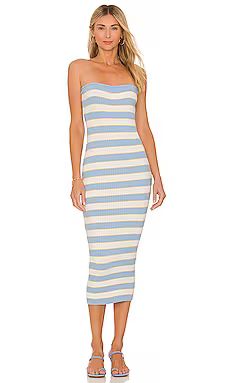MORE TO COME Lesley Ribbed Strapless Dress in Striped Blue from Revolve.com | Revolve Clothing (Global)