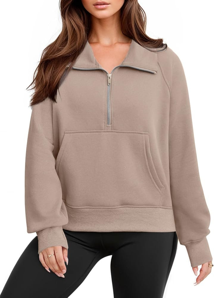 Glamaker Womens Sweatshirts Half Zip Pullover Fleece Cropped Comfort Fall Loose Outfits Fashion L... | Amazon (US)