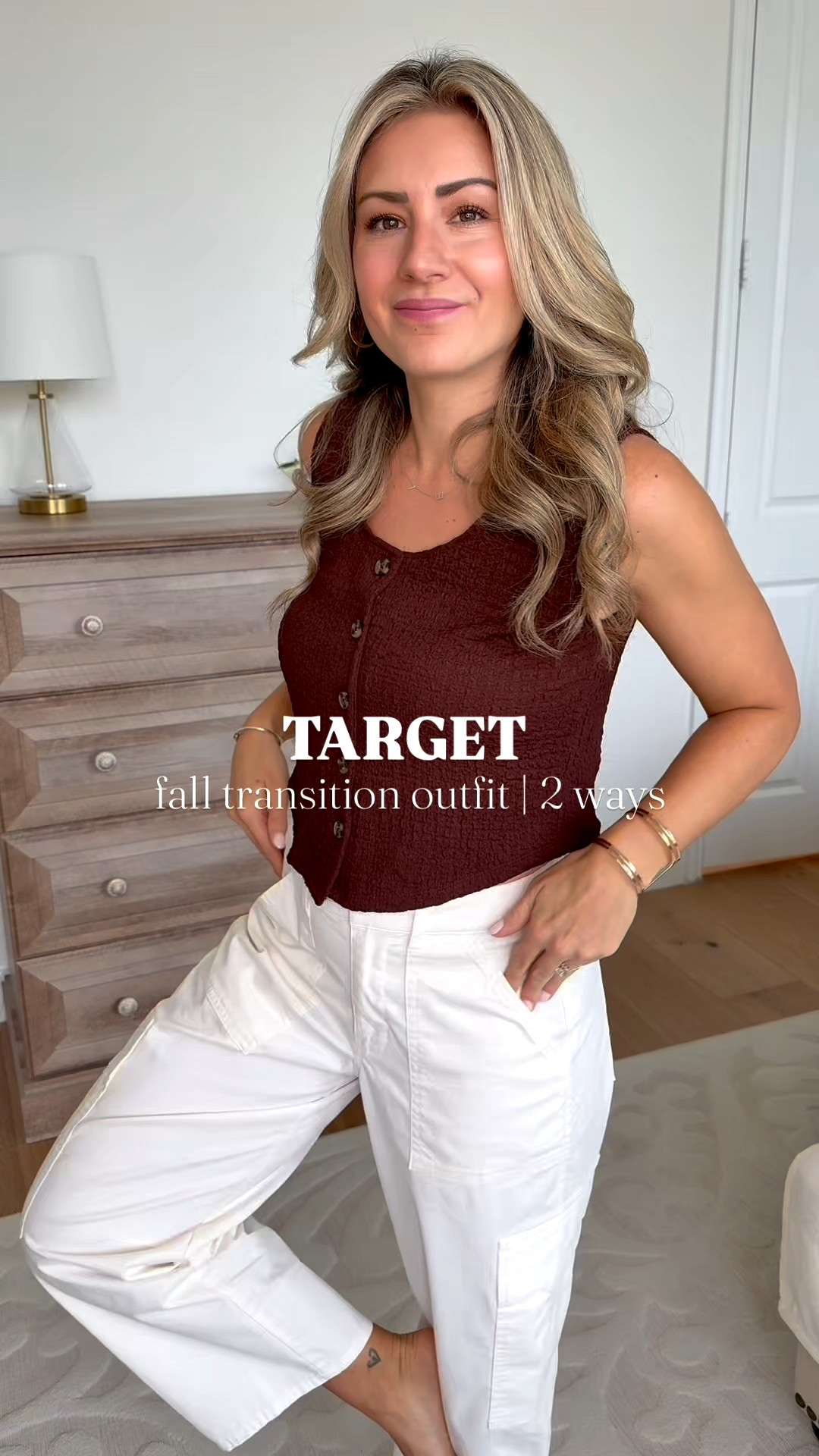 Target fall transition outfit styled two ways 🤎 perfect for work or a lunch date! wearing a small in the vest and size 4 in the pants! (5’4, 137lbs)

#targetoutfit #targetstyle #over35style #falloutfit #fallstyle #falltransition #fallcolorcombos #brownandwhite #brownoutfits #millennialstyle #fallfashion #fall2025 #targetfashion #lunchoutfit #workoutfit #workwear #classicstyle #classicoutfit  