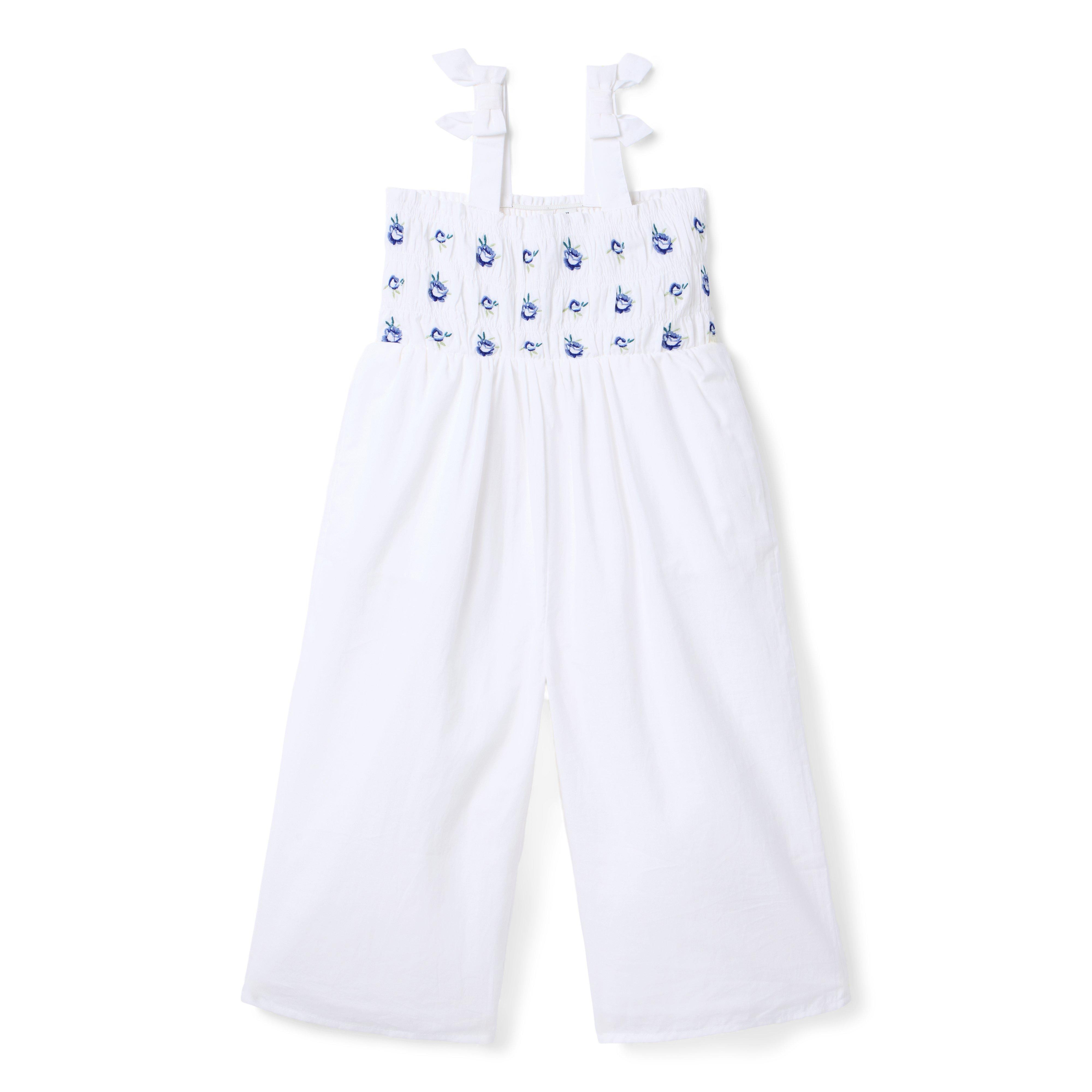 Janie and Jack | Embroidered Floral Wide Leg Jumpsuit - White / 12-18m | Janie and Jack