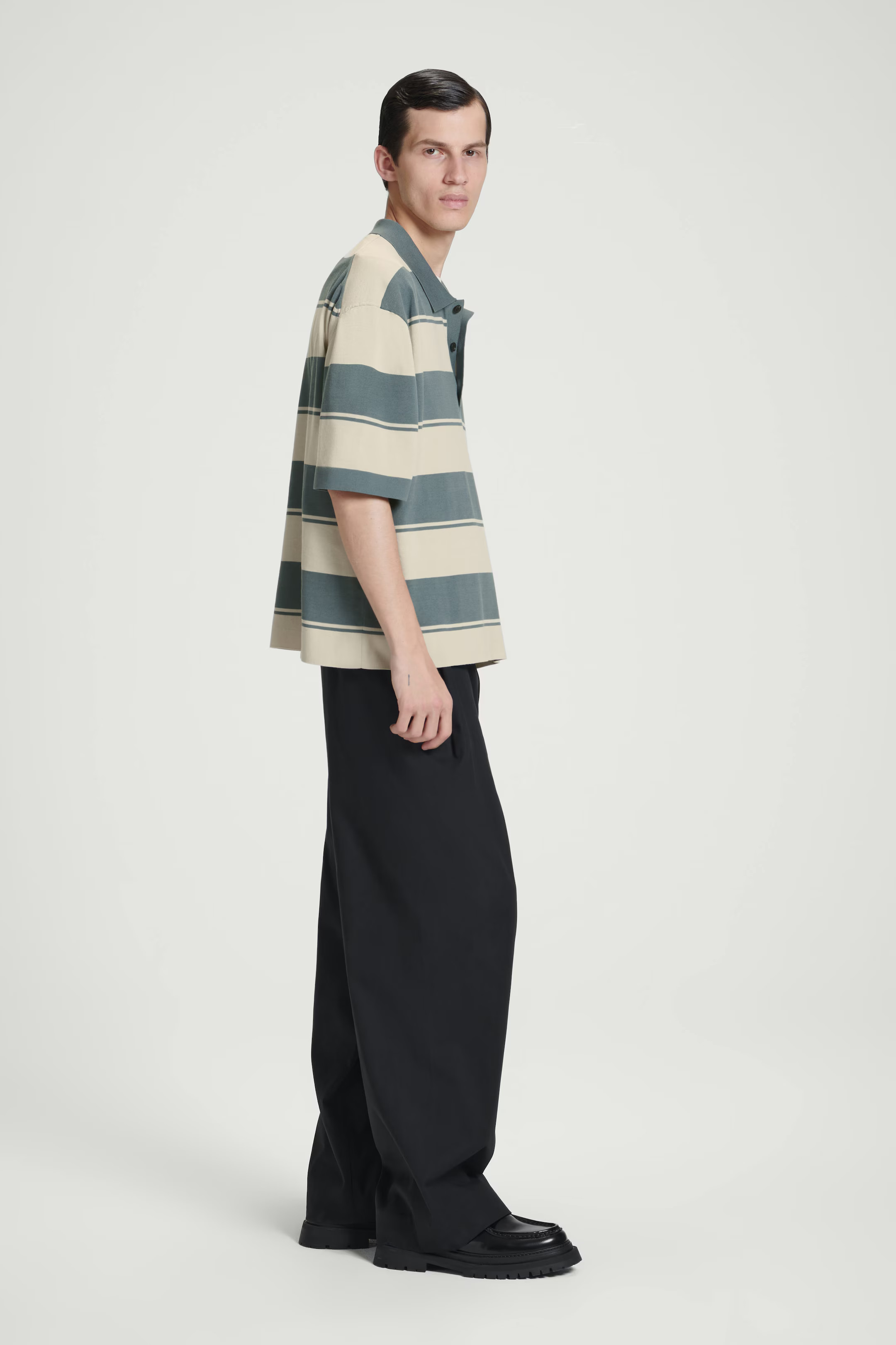 OVERSIZED STRIPED POLO SHIRT - TURQUOISE / STRIPED | COS (AU)