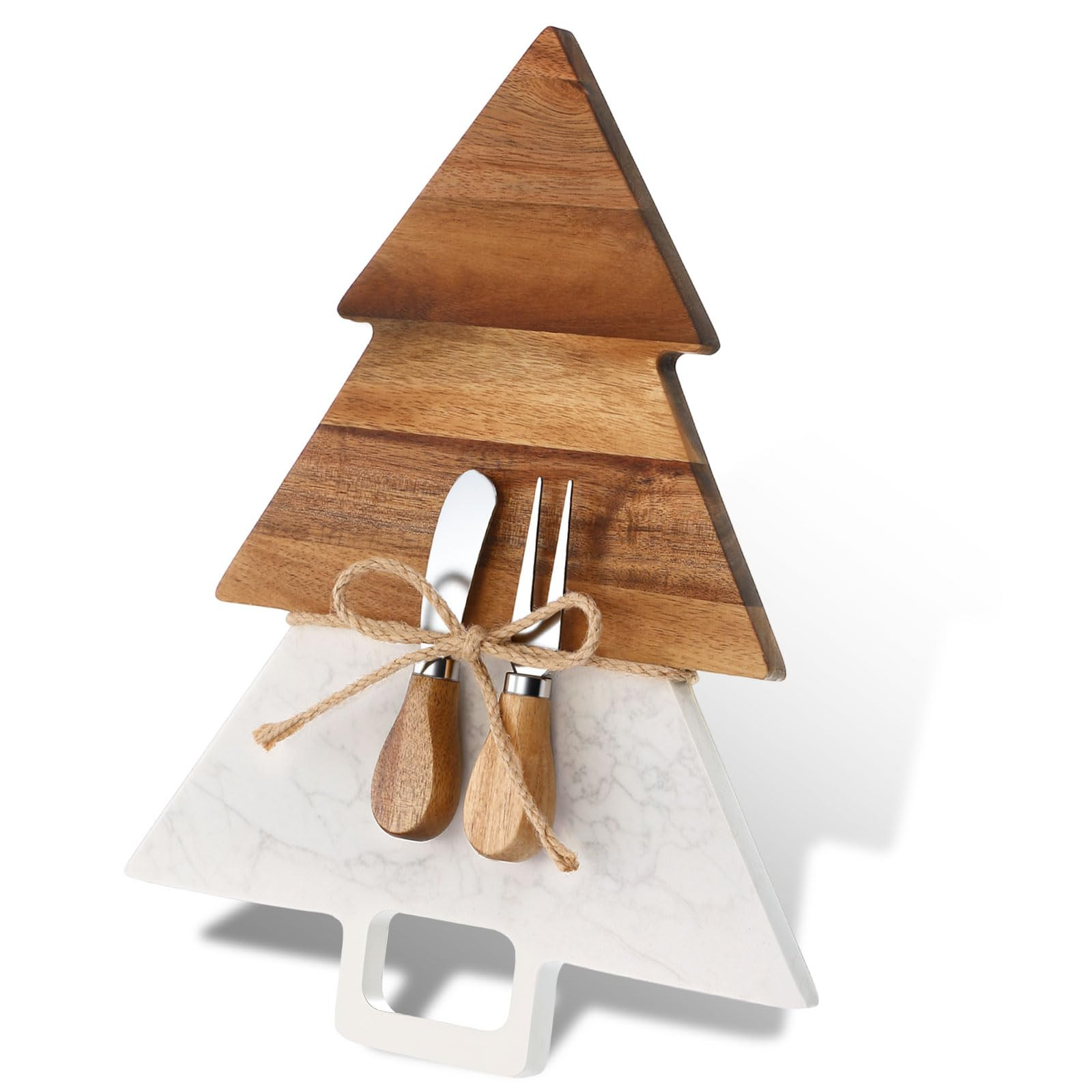 Christmas Tree Shaped Marble Charcuterie Cutting Serving Board with Cheese Utensils Cutting Board... | Amazon (US)