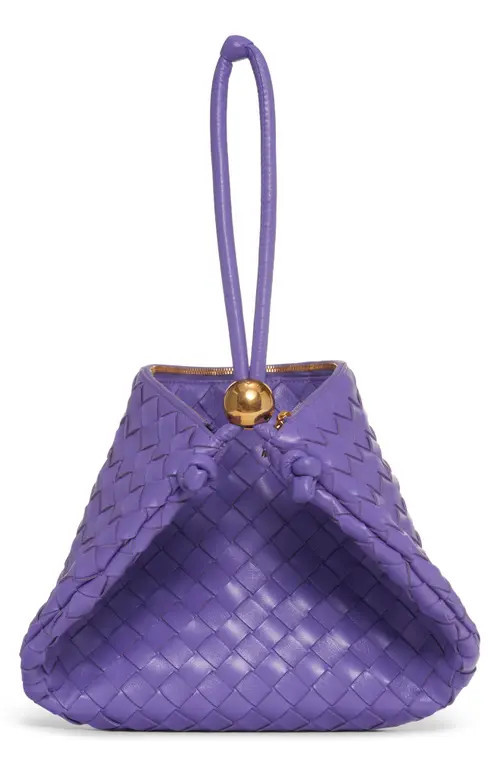Bottega Veneta Medium Half Moon Woven Top Handle Bag in Purple-Gold at Nordstrom | Nordstrom