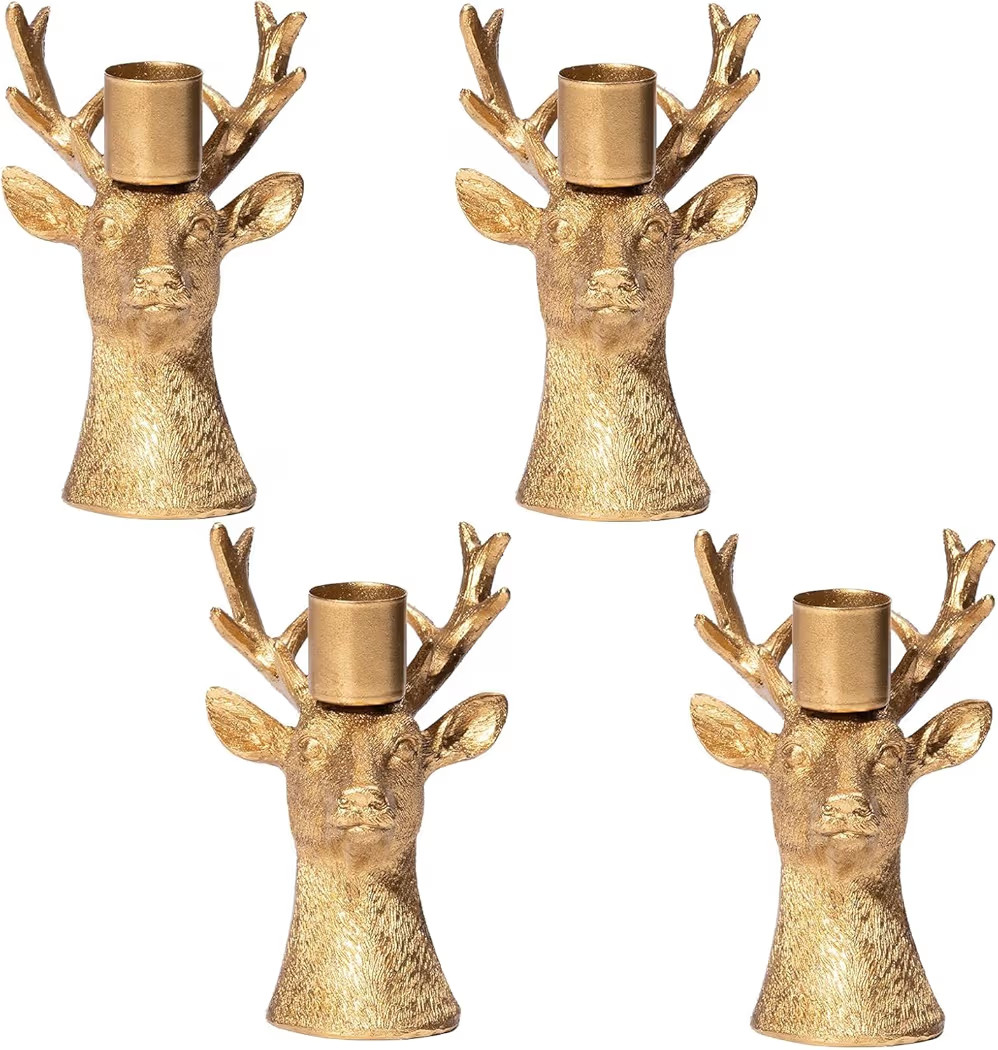 Candlestick Holders Vintage Reindeer Candle Holders, Brass Gold Deers Candle Stick Holders Set of... | Amazon (US)