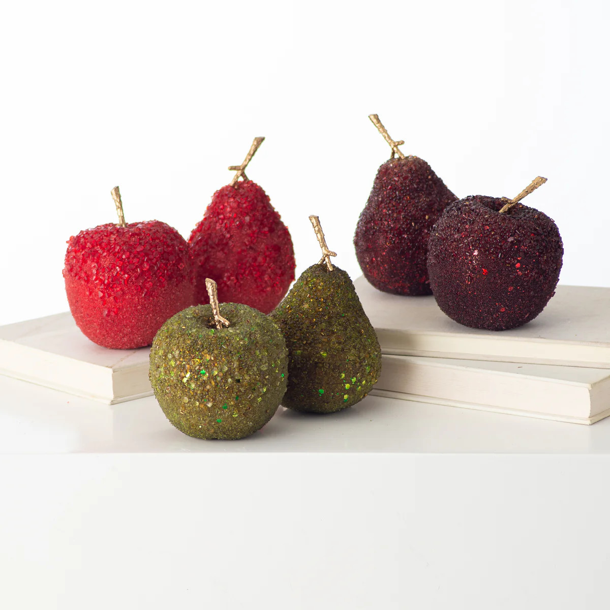 Royal Beaded Crystal Apple & Pear Sugar Fruit Ornament Bowl Filler | Darby Creek Trading