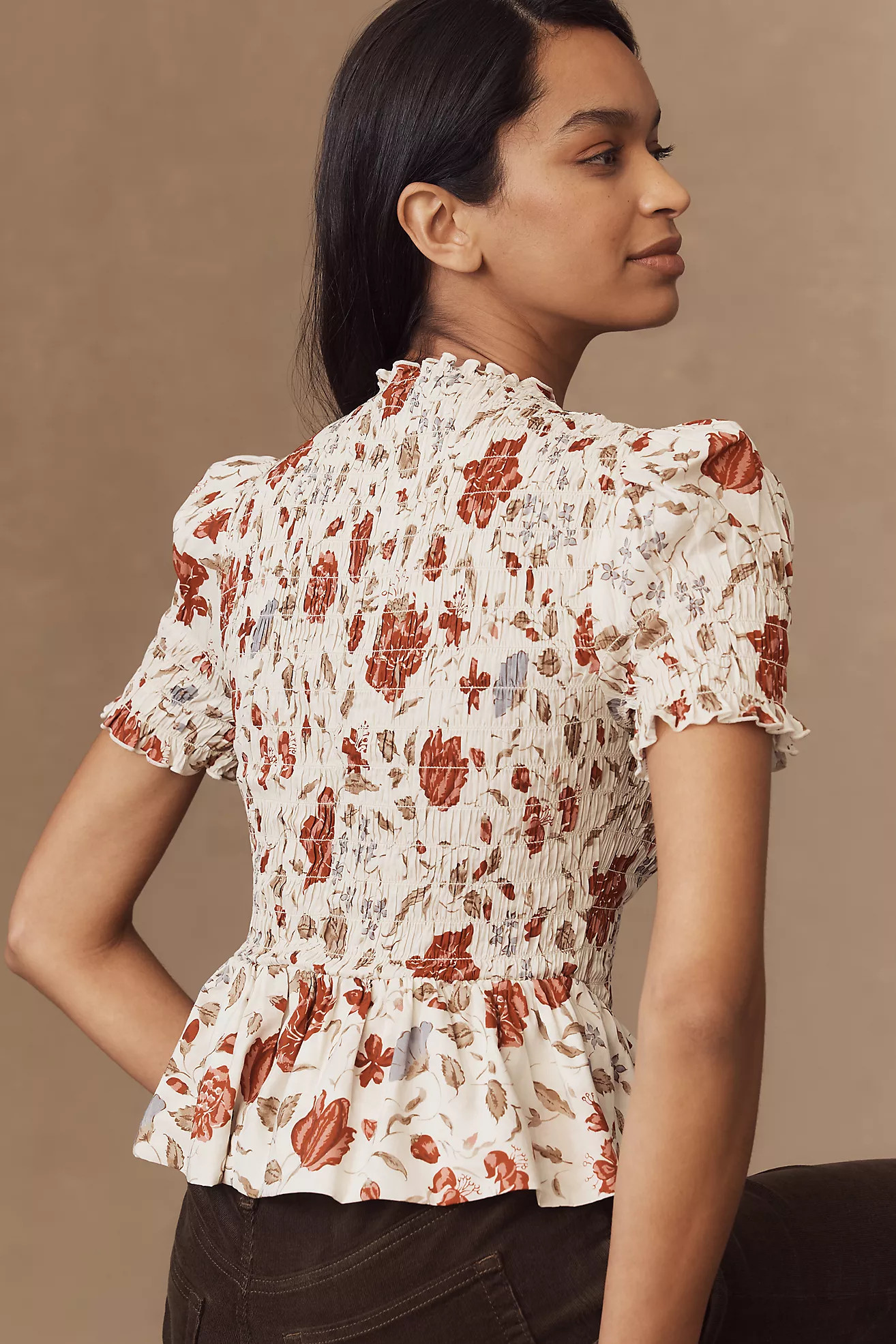 Reformation Aggie Puff-Sleeve Smocked Peplum Top | Anthropologie (US)