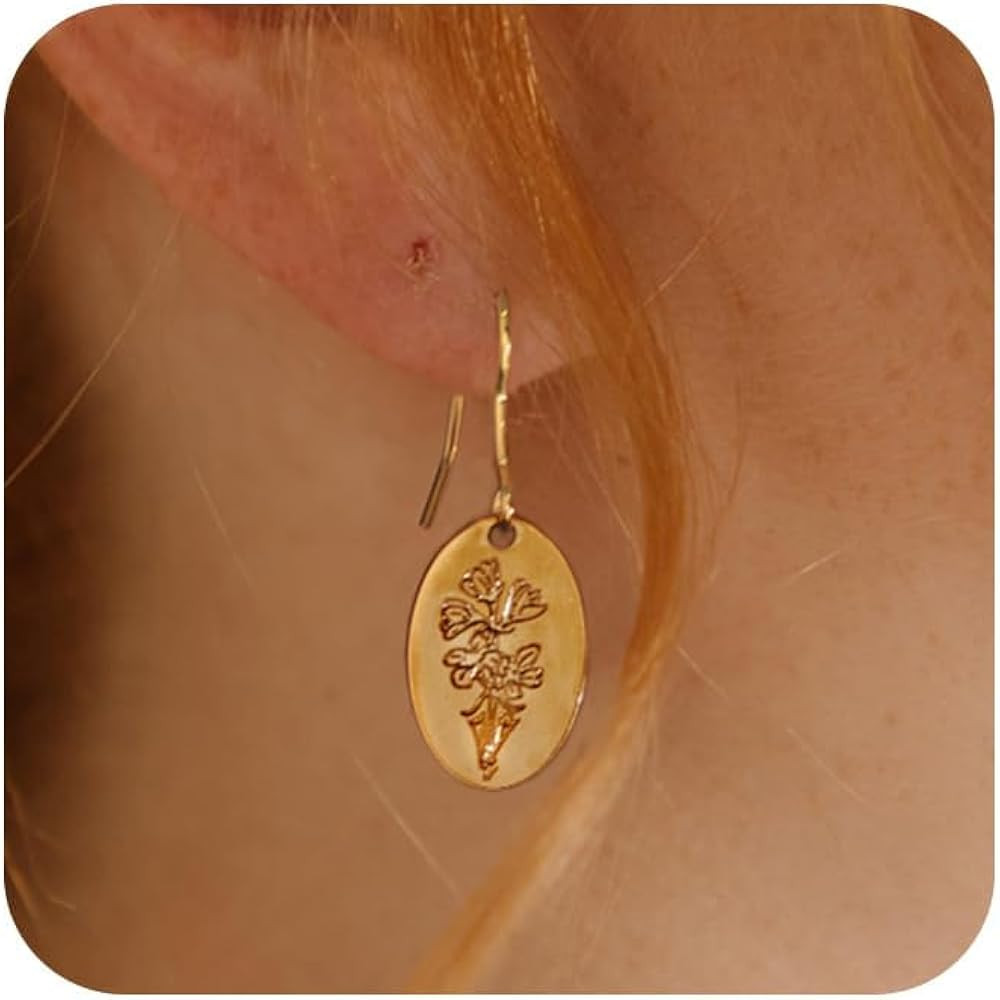Moodear Trendy Gold Earrings for Women - Dainty Flower Dangle Earrings - Minimalist 14K Boho Hypo... | Amazon (US)