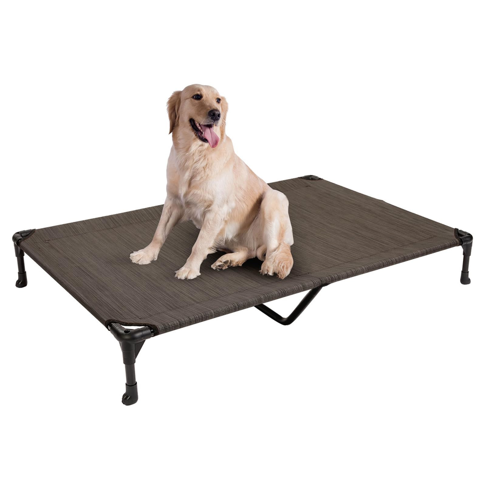 Veehoo XL Outdoor Elevated Dog Cot Bed, Cooling Raised Pet Bed, Washable Breathable Mesh Hammock Bed with No-Slip Feet, Indestructible Ground Off Training Platform Cot-49"x33" Brown | Amazon (US)