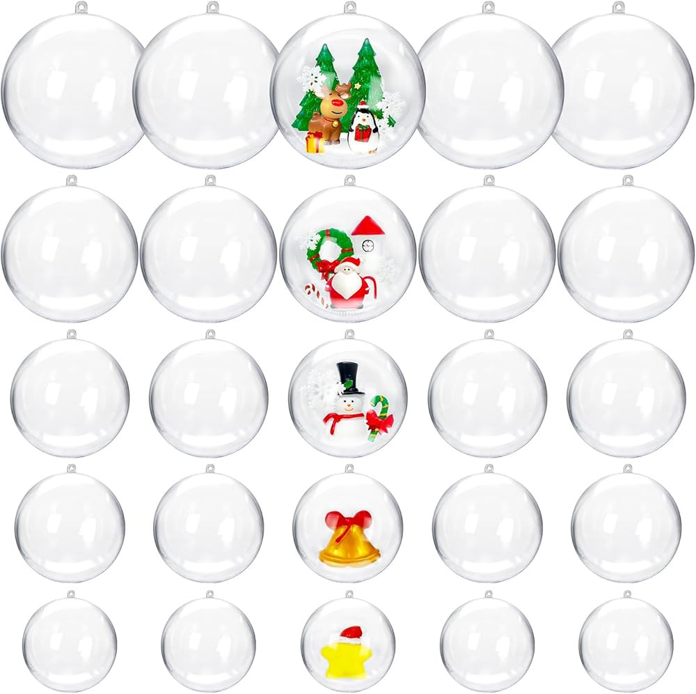 25 PCS Clear Plastic Fillable Ornaments,Transparent DIY Craft Ball,Clear DIY Christmas Ornament 5... | Amazon (US)