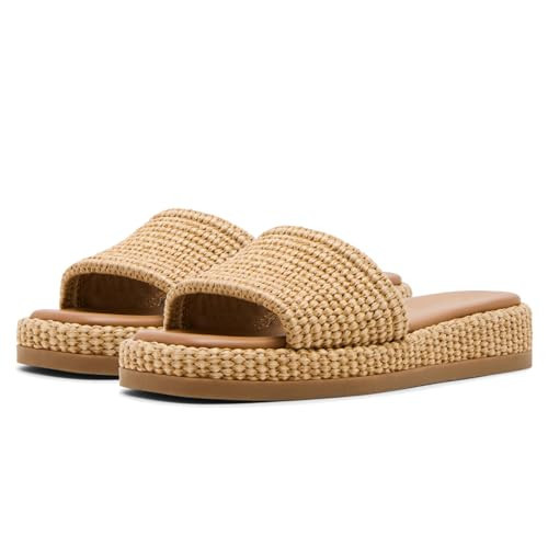 Raffia Platform Sandals for Women Raffia Espadrilles Comfortable Open Toe Slip On Summer Beach Slides Sandals | Amazon (US)