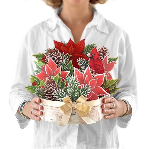 Freshcut Paper Pop Up Cards, Birch Poinsettia, 10 Inch Life Sized Forever Flower Bouquet 3D Popup Greeting Cards, Christmas Card, Holiday Card, Blank Notecard & Envelope | Amazon (US)