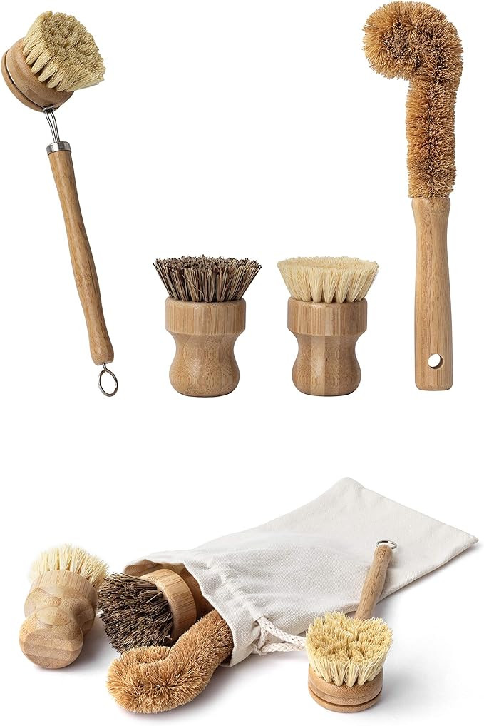 Earth's Own Natural Bamboo Dish Scrub Brush 4 Piece Set - Made From 100% Natural Bamboo -Natural ... | Amazon (US)