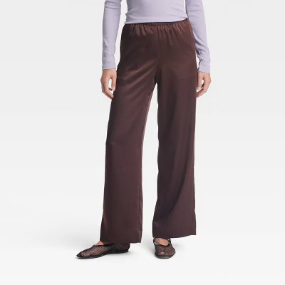 Women's Mid-Rise Straight Leg Satin Pull-On Pants - A New Day™ | Target