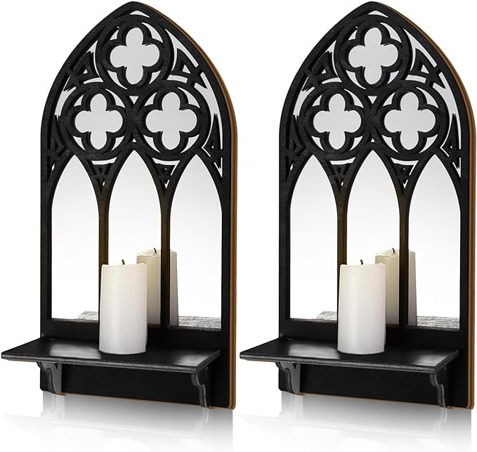 Auidy_6TXD Gothic Wall Sconce Candle Holder Set of 2, Arched Church Wall Sconces Decorative Black... | Amazon (US)