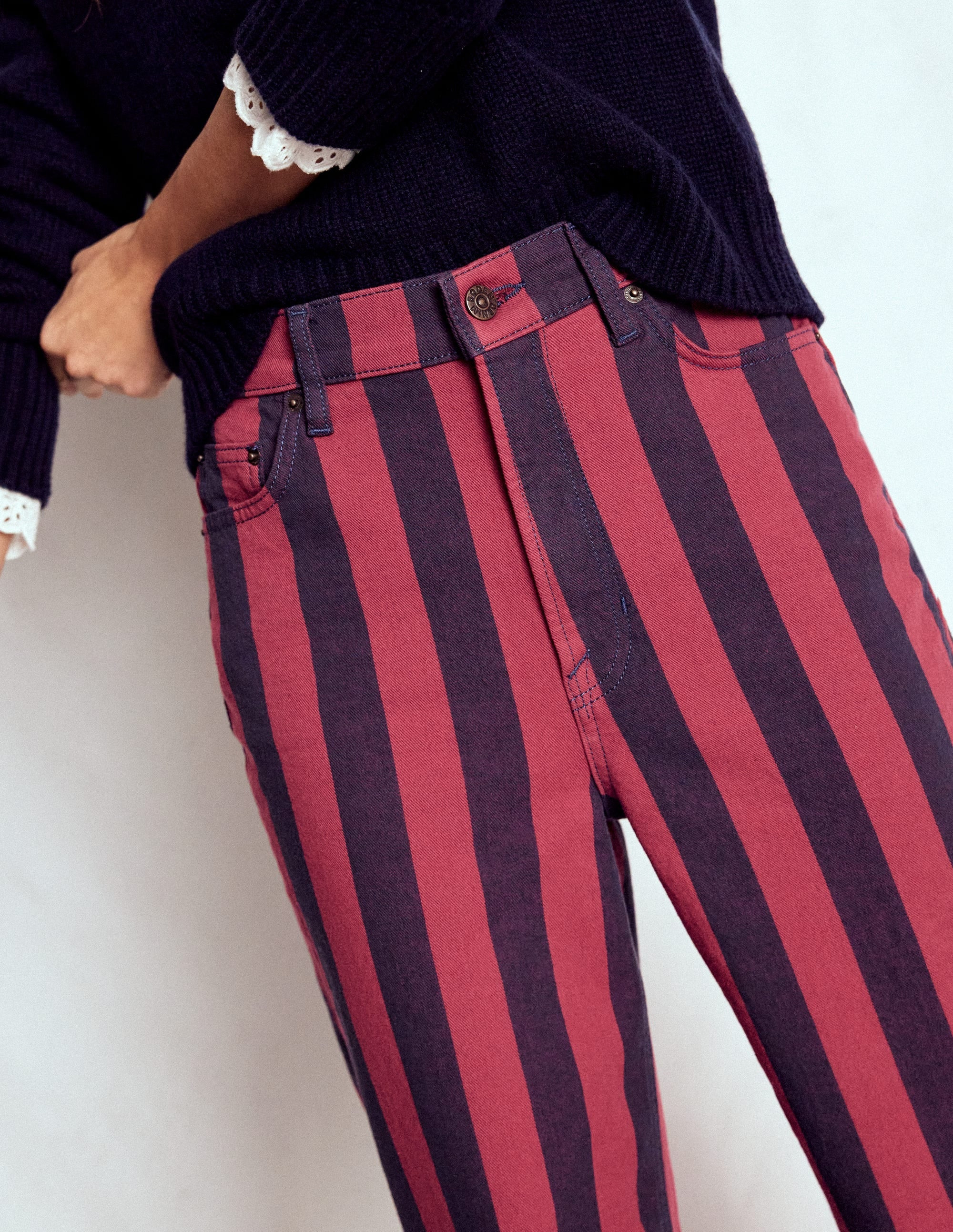 High Rise Column Leg Jeans-Red and Navy Stripe | Boden (US)