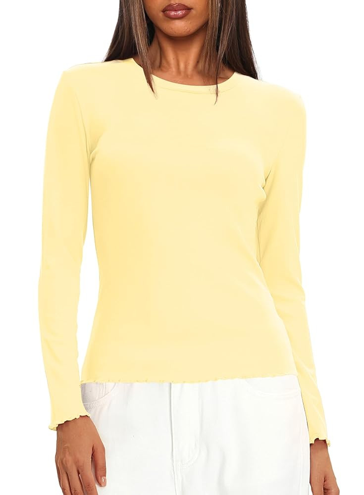 Darong Women Long Sleeve Shirts Slim Fit Tops Basic Tee 2025 Cute Lettuce Trim Undershirt Going O... | Amazon (US)