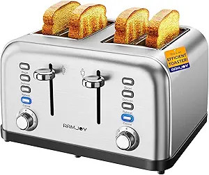 Toaster 4 Slice, Dual Independent Controls, Extra Wide Slot Toasters for Bagel, Bread, Waffles, 7... | Amazon (US)