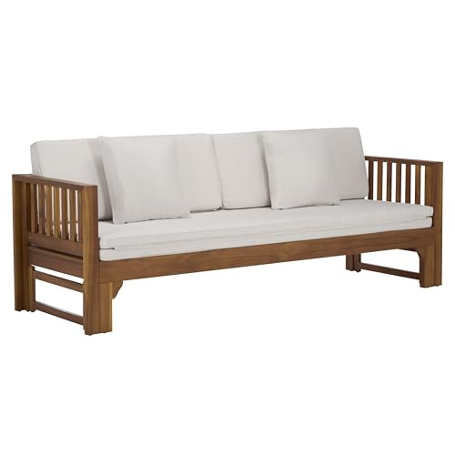 SAFAVIEH Outdoor Patio Furniture Collection - Napoli Brown & Cream Solid Wood Bench Convertible D... | Amazon (US)