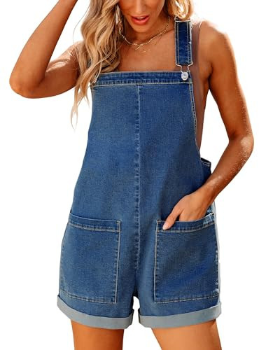 Luvamia Jean Overalls for Women - Loose Fit Baggy Denim Jumpsuit Summer Rompers 2024 - Boho Classic Blue Overalls Medium Fits Size 8 10 | Amazon (US)